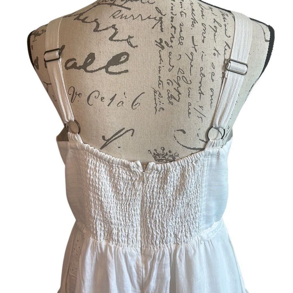 Anthropologie Flax Linen Ilet Embroidered Maxi Boho Square Neck White Dress M - Picture 5 of 16